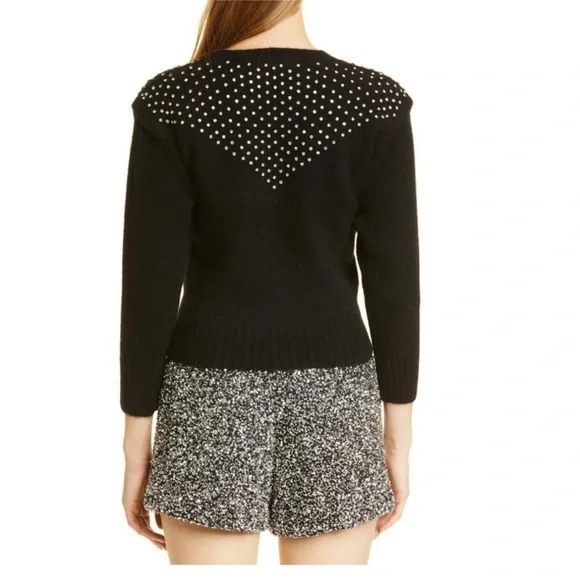 Retrofete Astra Mock Neck Sweater Mohair Wool Crystal Embellished Black | Size L - Picture 2 of 8